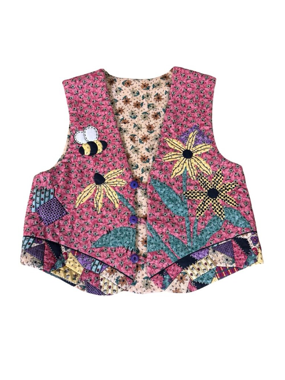 Vintage 1990s Custom Made Purple Quilted Cotton Vest Women’s
